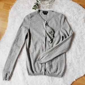 Sutton Cashmere Ruffle Gray Button Down Cardigan